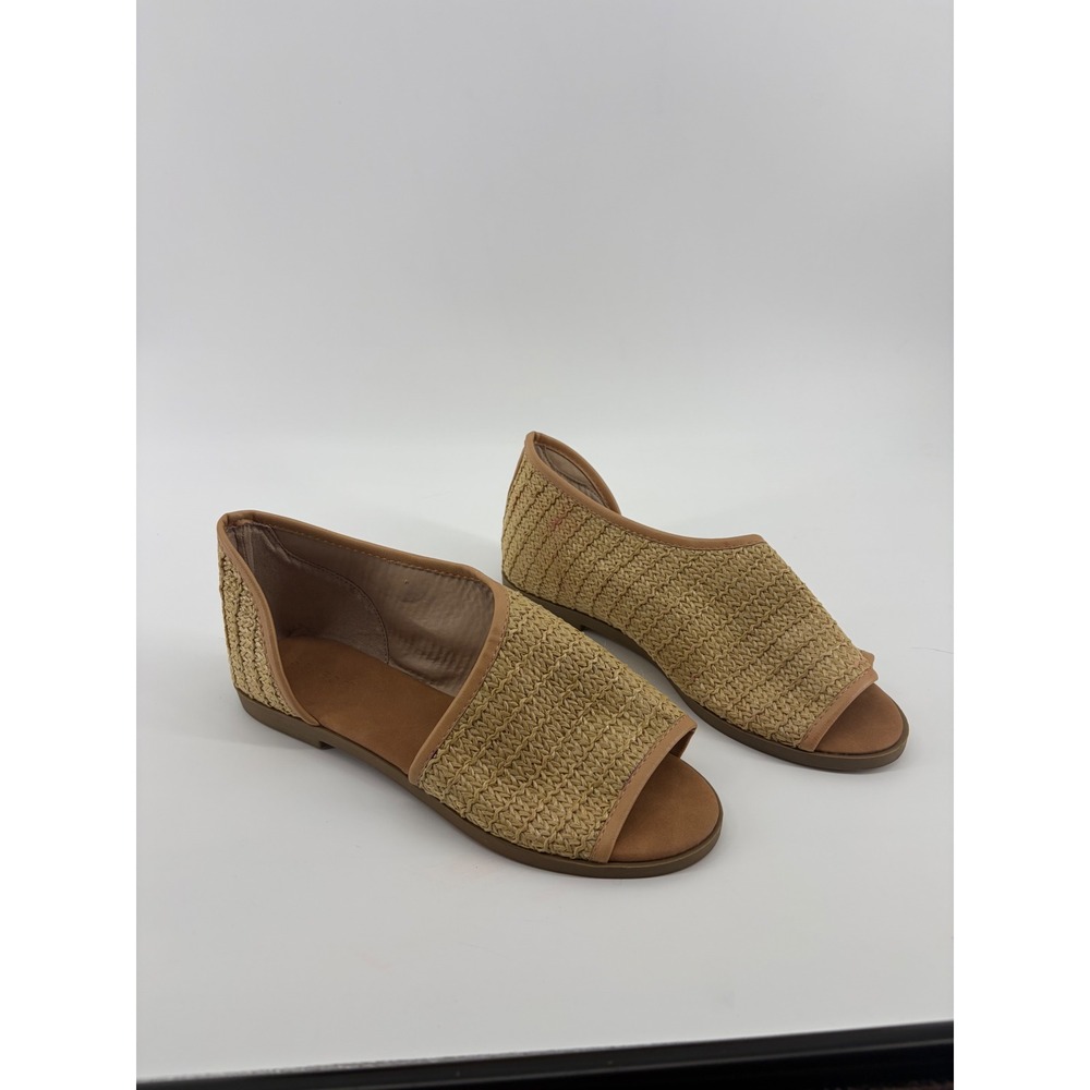Bamboo Womens 9 Tan Woven Raffia Open Toe d'Orsay Flat Sandals